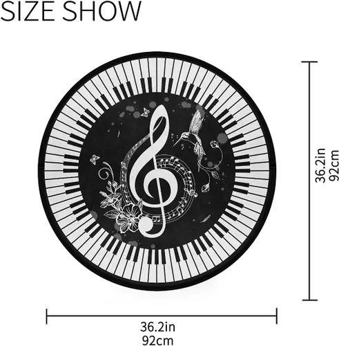 Miniatura 2 de keepcute Alfombra redonda de música, notas de piano, tapete antideslizante para el suelo, alfombra redonda para dormitorio, sala de estar, estudio
