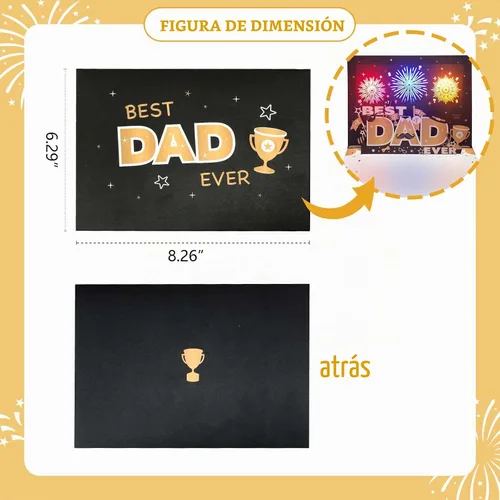 Miniatura 4 de Tarjeta emergente 3D para el día del padre, luces y música, mejor tarjeta de papá del mundo, tarjetas del día del padre, regalo del día del padre
