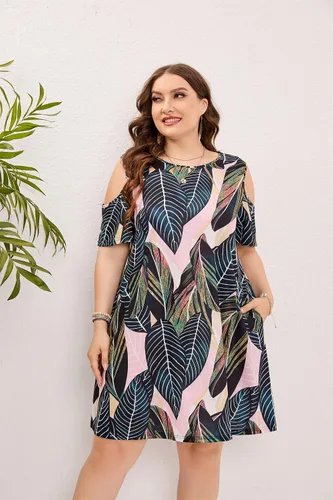 Miniatura 33 de Hbeyyto - Vestido informal de manga corta con hombros descubiertos para mujer, holgado y con bolsillos, talla grande