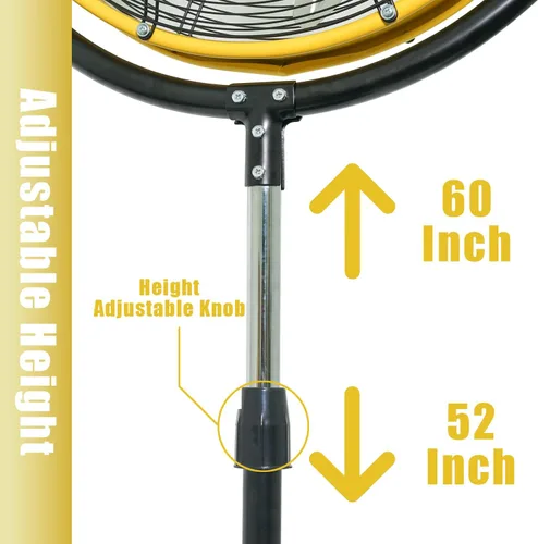Miniatura 4 de HiCFM Ventilador de pedestal inclinable de 20 pulgadas, ventilador de pie de alta velocidad de 4300 CFM de 3 velocidades con potente motor de 1/5 HP