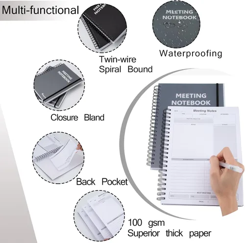 Miniatura 4 de Paquete de 2 cuadernos de notas de reuniones para organización del trabajo, cuadernos para tomar notas, planificador de trabajo, cuaderno A4 paquete