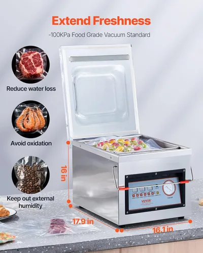Miniatura 10 de VEVOR Sellador al vacío de cámara, potencia de sellado de 320 W, máquina de envasado al vacío para alimentos húmedos, carnes, adobos y más