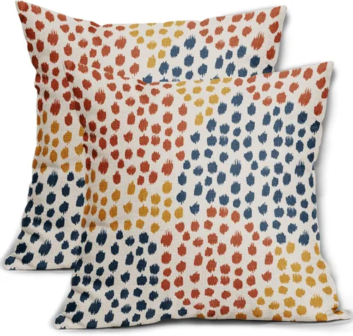 Miniatura 36 de Fundas de almohada marrón y blancas de 18 x 18 pulgadas, juego de 2 almohadas boho grises con lunares, fundas de almohada modernas estampadas
