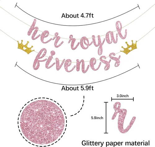 Miniatura 2 de INNORU Cartel con texto en inglés "Her Royal Fivenity" - Decoración de fiesta de cumpleaños número 5 para niñas, suministros de decoración de fiesta