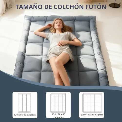 Miniatura 2 de Colchón de piso japonés tipo futón, colchón enrollable plegable de 5 capas gruesas, colchoneta de tatami de espuma cómoda (Gris, tamaño individual)