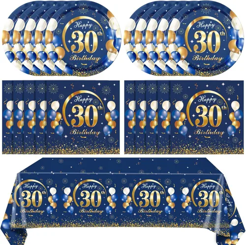 Miniatura 11 de Juego de 41 piezas de decoraciones de cumpleaños número 18 para él, temática azul y dorada, regalos de cumpleaños de 18 años, platos, servilletas