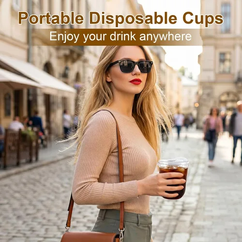 Miniatura 7 de Paquete de 50 vasos de plástico transparente de 12 onzas con tapas para sorber, tazas de café helado desechables gruesas para llevar bebidas frías