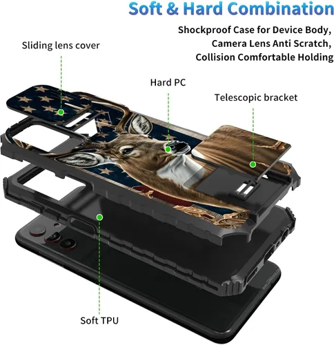 Miniatura 669 de Funda para Samsung Galaxy S22 Ultra 5G, Galaxy S22 Ultra con cubierta de cámara deslizante, funda resistente de doble capa con función atril Black