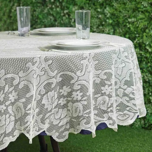 Tableclothsfactory 70" Mantel redondo de encaje de marfil de primera calidad para evento de banquete, fiesta, boda, decoración del hogar