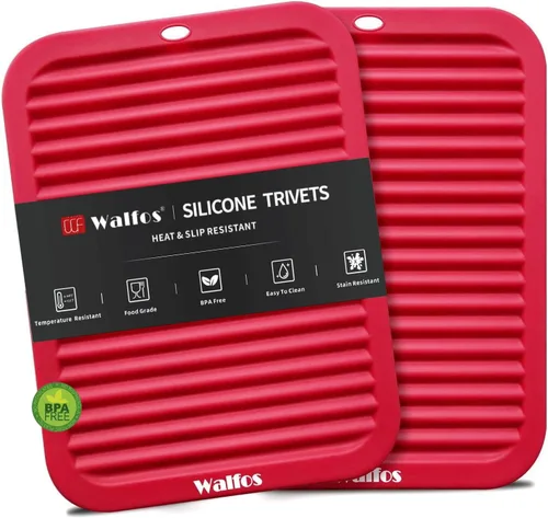 Miniatura 10 de Walfos Alfombrillas de silicona – 4 soportes para ollas resistentes al calor, almohadillas calientes antideslizantes multiusos para agarraderas