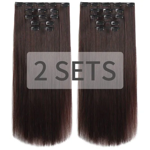 Miniatura 33 de Extensiones de cabello negro lacio, 2 juegos de extensiones de cabello con clip para mujeres, Halloween, 5 piezas de 22 pulgadas, piezas de cabello