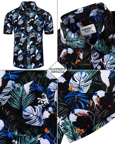 Miniatura 63 de TUNEVUSE Conjunto de camisas y pantalones cortos hawaianos para hombre, 2 piezas, trajes de playa con estampado de flores, traje tropical de verano