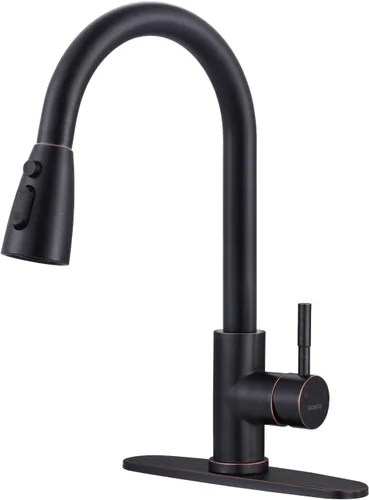 Miniatura 22 de WOWOW - Grifo de cocina cromado con rociador, grifo de fregadero de cocina extraíble de acero inoxidable con placa de cubierta, grifo de cocina