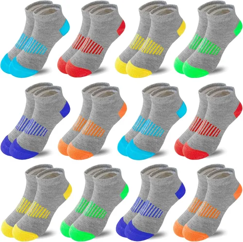 12 pares de calcetines de algodón atléticos para niños, calcetines de algodón medio acolchados de corte bajo