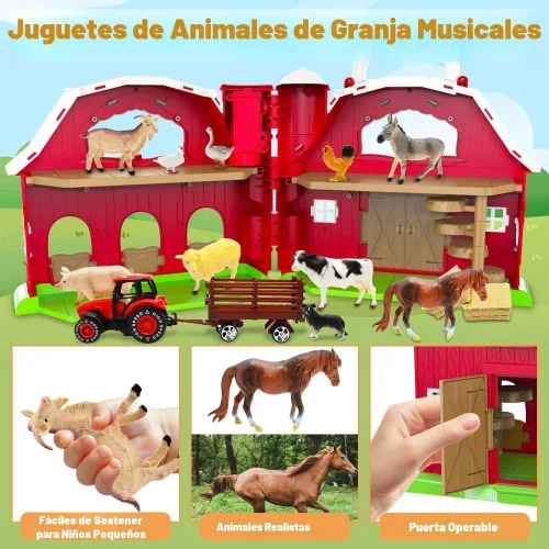 Miniatura 2 de Juguetes de granero rojo para niños pequeños de 1 a 3 años, figuras de animales de granja con tractor para niños de 2, 3, 4, 5 años, juguetes