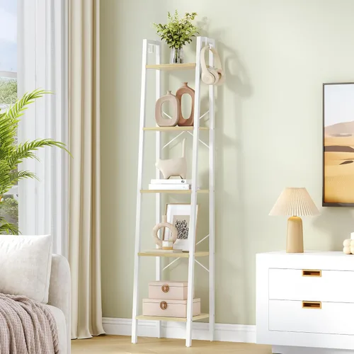 Miniatura 31 de Hzuaneri - Estantería escalera, estantería con soporte para libros, estante de almacenamiento de esquina independiente con 2 ganchos para oficina