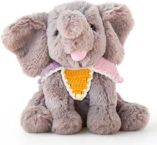 Hopearl Adorable juguete de elefante de ternero de peluche con babero de punto colorido, elefante flexible, ultrasuave, regalo de cumpleaños para