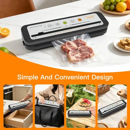 Miniatura 5 de MegaWise Máquina selladora al vacío, sellador de alimentos de 80 kPa con vacío y sellado de un solo toque, cortador y bolsas integrados, 4 modos