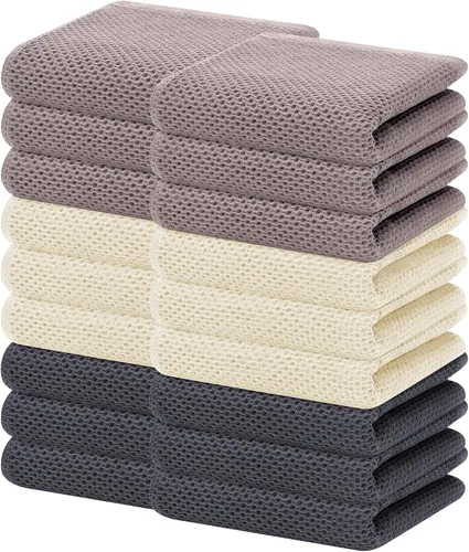 Miniatura 202 de Homaxy Paños de cocina de 100% algodón con tejido de gofre, ultra suaves, absorbentes, de secado rápido, 12 x 12 pulgadas, paquete de 6, amarillo