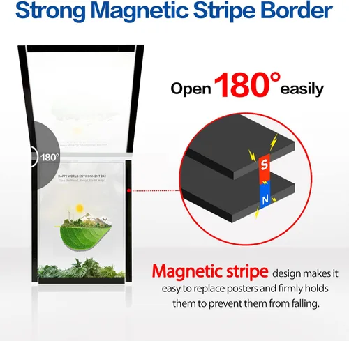 Miniatura 5 de 8.5" x 11" Soporte de Letrero Magnético Acrílico de Montaje en Pared, Marco de Visualización Magnético Autoadhesivo con Cinta Nano y Borde Magnético