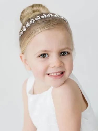 Miniatura 2 de SWEETV - Diadema plateada de niña de flores para boda, diadema de cristal para bebé, corona floral para niña, accesorios para el cabello