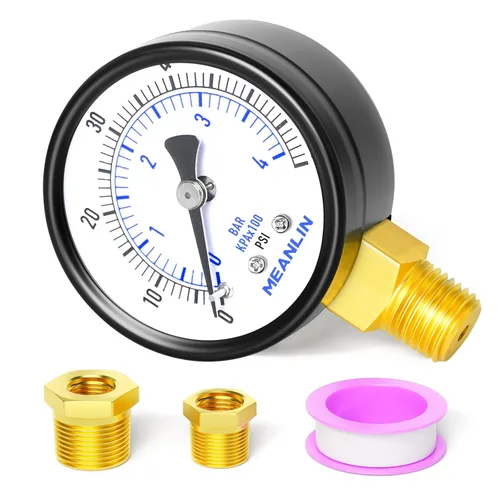 Miniatura 18 de MEANLIN MEASURE Manómetro de presión de bomba de pozo de 0-100 Psi, cara de dial de 2", NPT de 1/4", con buje hexagonal de 1/2" NPT y 3/8" NPT
