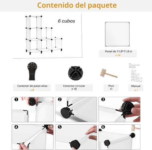 Miniatura 8 de AWTATOS Organizador de armario 6 cubos, estantes de almacenamiento para armario, organizador de almacenamiento de ropa apilable DIY, estantería
