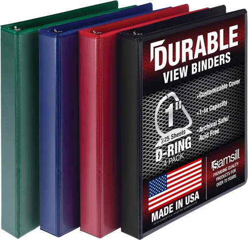 Samsill Carpeta duradera de 3 anillos de 1 pulgada, fabricada en Estados Unidos, carpeta de anillos en D, cubierta transparente personalizable,
