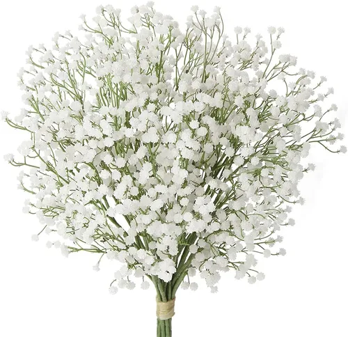 Miniatura 7 de Paquete de 10 flores artificiales de aliento de bebé, 3 ramas, flores de plástico falsas de gypsophila, arreglo floral para boda, decoración