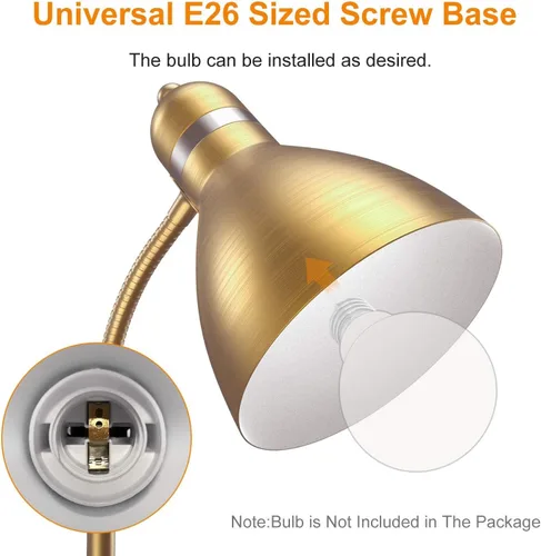 Miniatura 3 de LEPOWER Lámpara de pie, lámpara de pie de metal con cuello de ganso ajustable, base de metal pesado, lámpara de poste de lectura para oficina, Dorado