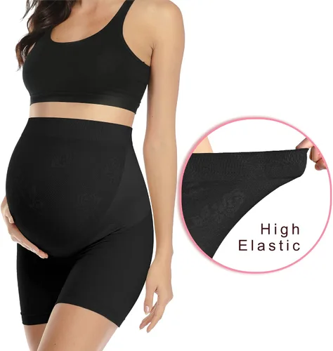 Miniatura 3 de POSHGLAM Ropa interior de maternidad sin costuras para mujer, con soporte para el vientre, cintura alta, medio-muslo, pantalones cortos