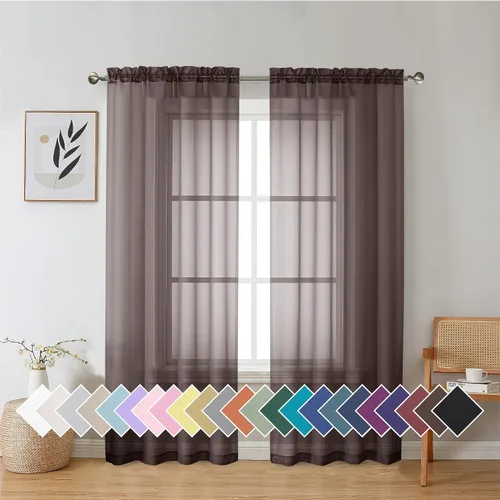 Miniatura 40 de Aiyufeng 2 paneles de cenefa transparente negra de 14 pulgadas de largo, cortinas cortas negras transparentes para dormitorio, cortinas de cocina