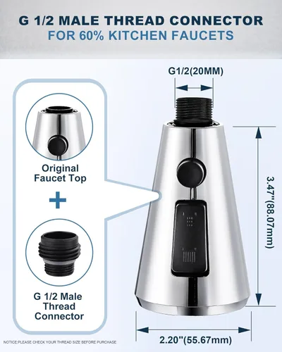 Miniatura 3 de ALEASHA Cabezal rociador desplegable para grifo de cocina, boquilla rociadora de fregadero de 3 funciones con 9 adaptadores, repuesto de cabezal