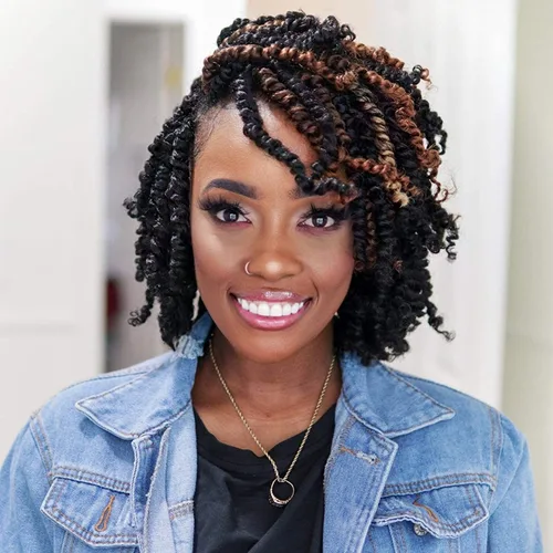 Miniatura 43 de TOYOTRESS Tiana Passion Twist Hair - Cabello Passion Twist de 16 pulgadas, trenzas pretrenzadas de ganchillo negro natural, extensiones de cabello 1b