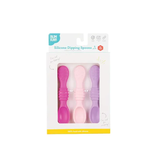 Miniatura 6 de Bumkins Juego de utensilios para bebé, cucharas de entrenamiento de silicona para sumergir, punta suave, autoalimentación, masticar, destete LED