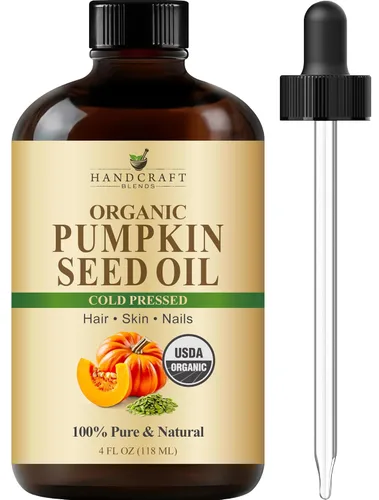 Handcraft Blends Aceite de Semilla de Calabaza Orgánico Prensado en Frío en Botella de Vidrio - 4 Fl Oz - 100% Puro y Natural - Aceite Portador de