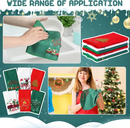 Miniatura 6 de Tatuo 6 toallas de mano decorativas de Navidad bordadas con Papá Noel, reno, muñeco de nieve, árbol de Navidad, toalla de baño de tela suave