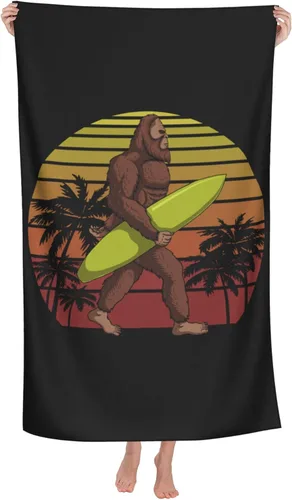 Bigfoot Holding a Surf Board - Toalla de playa de microfibra de 32 x 52 pulgadas, toallas de baño grandes para niños y adultos, toalla absorbente de