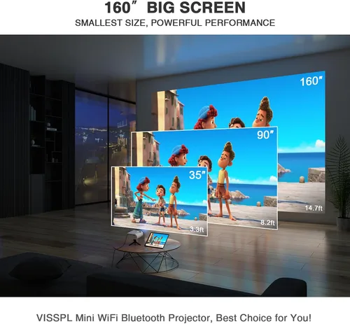 Miniatura 7 de Mini proyector con WiFi y Bluetooth, proyector VISSPL Full HD 1080P, proyector portátil para exteriores con trípode, proyector de cine en casa