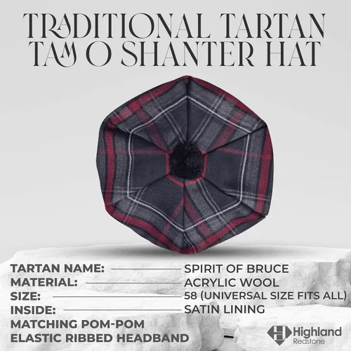 Miniatura 4 de Scottish Hat Tam o Shanter Scottish Bonnet Sombrero de lana acrílica con pompón