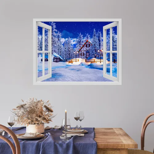 Miniatura 36 de wall26 Adhesivo de Pared Papá Noel Llevando Regalos Ventana Abierta Mural, No Se Despega y No Se Pega, Papel Tapiz No Tejido Decorativo