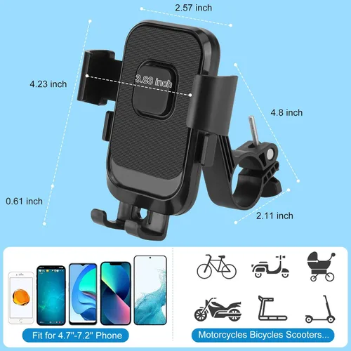 Miniatura 9 de Soporte de teléfono para motocicleta, bloqueo automático a prueba de golpes, anti-vibración, rotación de 360°, soporte de teléfono celular