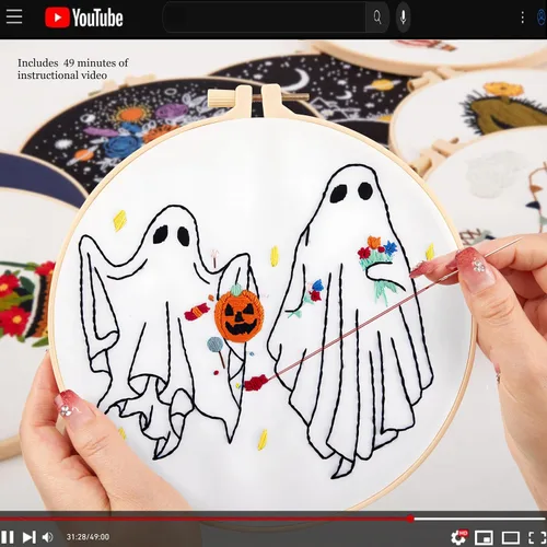 Miniatura 5 de Kit de bordado de Halloween para adultos principiantes, kit de punto de cruz estampado para adultos principiantes, kit de inicio de bordado a mano