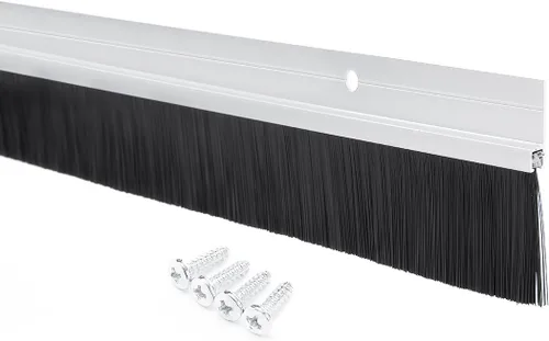 Miniatura 12 de uxcell Barrido inferior de la puerta aleación de aluminio en tono dorado con cepillo suave de silicona PP negro de 2 pulgadas, 39 pulgadas x 2.6 Oro