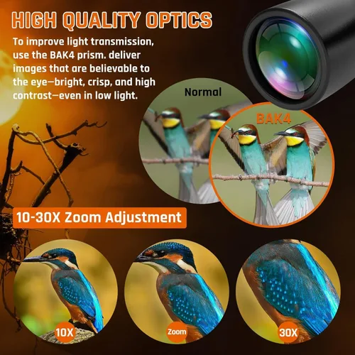 Miniatura 4 de Prismáticos 10-30x50 con Zoom para Adultos, Prismáticos Militares de Alta Potencia para Observación de Aves, Viajes, Caza, Conciertos con Vista