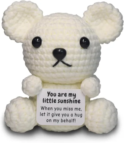 DEYBA Oso de ganchillo hecho a mano con tarjeta de mensaje inspiradora – Serie Sunshine – Lindo estímulo para amigos, niños y seres queridos,