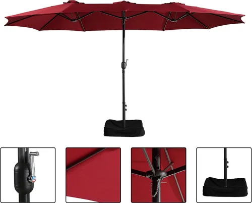 Miniatura 5 de Boyel Living Sombrilla de patio de 15 pies con base incluida, sombrilla de doble cara para exteriores, sombrilla extragrande para patio Rojo