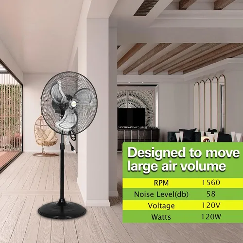 Miniatura 7 de hykolity Ventilador oscilante de pedestal de alta velocidad de 18 pulgadas con 3 velocidades, ventilador de metal resistente de 3850 CFM con aspas