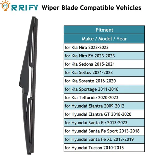 Miniatura 3 de Limpiaparabrisas trasero de 12" para Hyundai Elantra 09-12, Elantra GT 18-20, Santa Fe 13-23, Tucson 10-15, Kia Sedona 15-21, Sorento 16-20