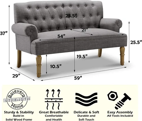 Miniatura 2 de Rosevera Drennan Loveseat - Sofá para sala de estar, lino, color ceniza